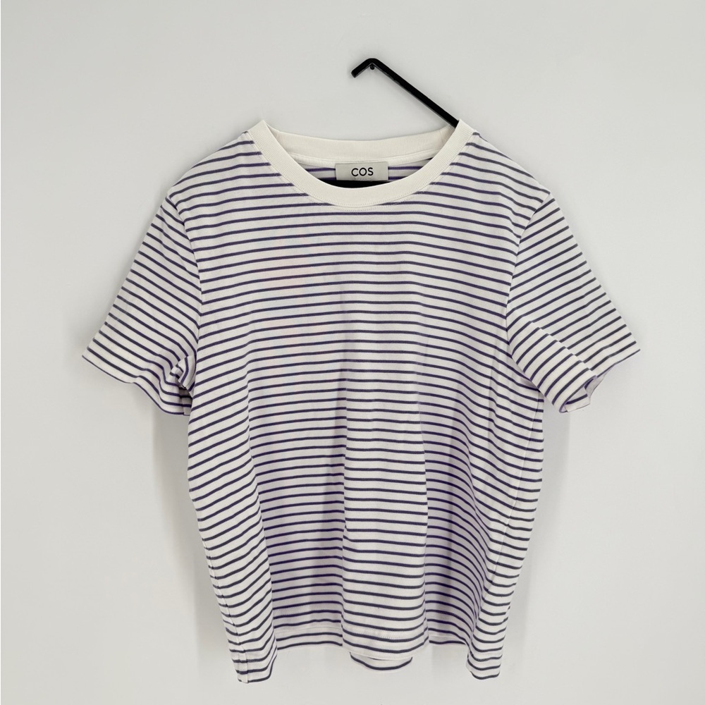 Cos Clean Cut Regular Striped T-Shirt In White Purple - Picture 2 of 7